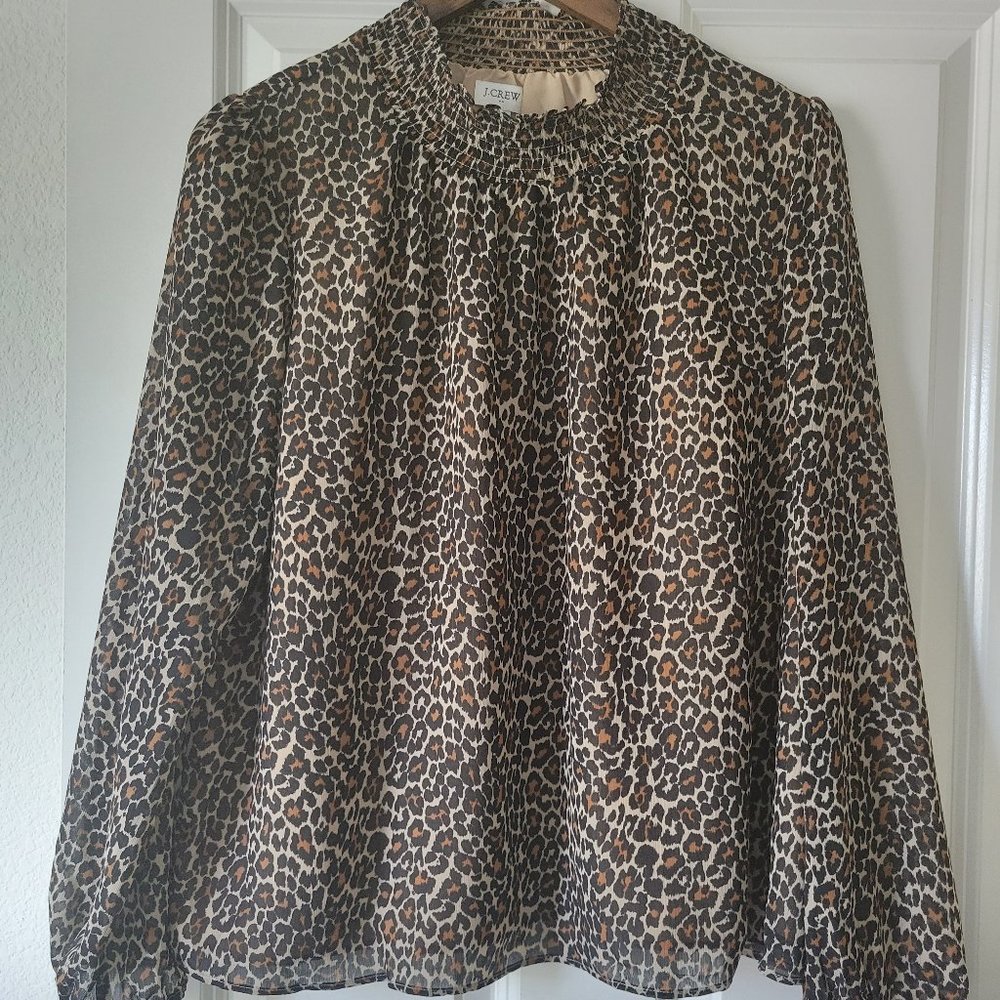 J. Crew Leopard Print Long-Sleeve Blouse in Brown and Black